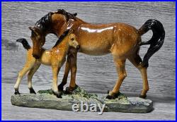 Vintage Big Sky Carvers, Brown Horse Mare And Foal Bonded Resin Sculpture