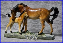 Vintage Big Sky Carvers, Brown Horse Mare And Foal Bonded Resin Sculpture