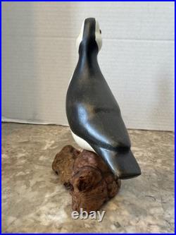 Vintage Big Sky Carvers Hand Carved Wood Puffin Glass Eyes Bird Figurine Signed