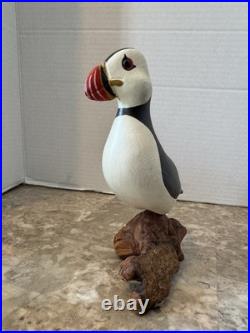 Vintage Big Sky Carvers Hand Carved Wood Puffin Glass Eyes Bird Figurine Signed