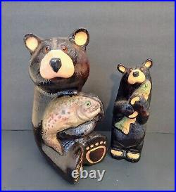 Vintage Big Sky Carvers Jeff Fleming 15 & 12 Wood Bear with Salmon Fish CHOICE