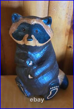 Vintage Big Sky Carvers Jeff Fleming Pine Wood Carved Emily Raccoon Sculpture