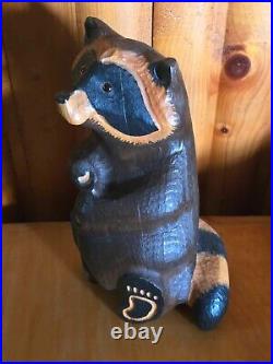 Vintage Big Sky Carvers Jeff Fleming Pine Wood Carved Emily Raccoon Sculpture