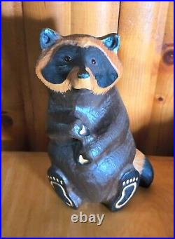 Vintage Big Sky Carvers Jeff Fleming Pine Wood Carved Emily Raccoon Sculpture