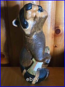 Vintage Big Sky Carvers Jeff Fleming Pine Wood Carved Raccoon & Fish Sculpture