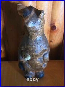 Vintage Big Sky Carvers Jeff Fleming Pine Wood Carved Raccoon & Fish Sculpture