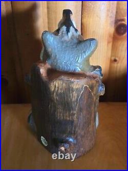 Vintage Big Sky Carvers Jeff Fleming Pine Wood Carved Raccoon in Stump