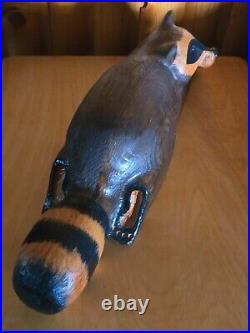 Vintage Big Sky Carvers Jeff Fleming Pine Wood Carved Ricky Raccoon Sculpture