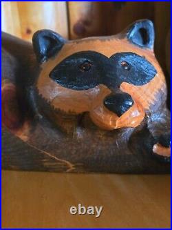 Vintage Big Sky Carvers Jeff Fleming Pine Wood Carved Ricky Raccoon Sculpture