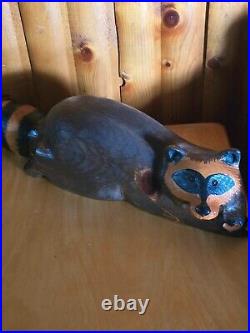 Vintage Big Sky Carvers Jeff Fleming Pine Wood Carved Ricky Raccoon Sculpture