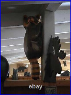 Vintage Big Sky Carvers Jeff Fleming Pine Wood Carved Rusty Raccoon Sculpture