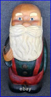 Vintage Big Sky Carvers Montana Santa Claus W Pipe Carved From Single Pc Of Wood