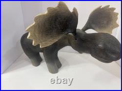 Vintage Big Sky Carvers Montana Wooden Bull Moose Rustic Cabin Ski Decor