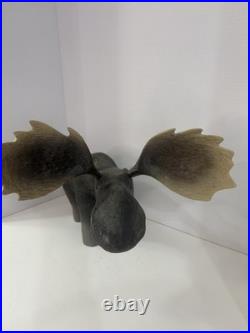 Vintage Big Sky Carvers Montana Wooden Bull Moose Rustic Cabin Ski Decor