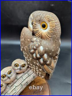 Vintage Big Sky Carvers Owls And Owlets On Branch Wood Sculpture Figurine Signed