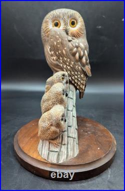 Vintage Big Sky Carvers Owls And Owlets On Branch Wood Sculpture Figurine Signed