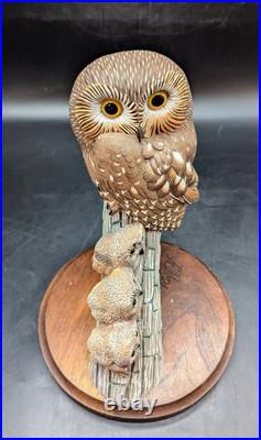 Vintage Big Sky Carvers Owls And Owlets On Branch Wood Sculpture Figurine Signed