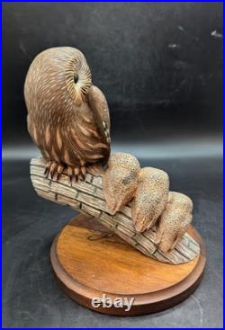 Vintage Big Sky Carvers Owls And Owlets On Branch Wood Sculpture Figurine Signed