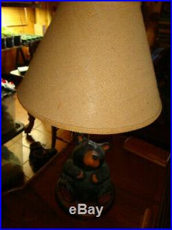 Vintage Big Sky Cavers Wood Bear Table Lamp Great condition
