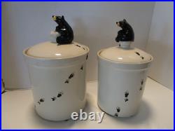Vintage Ceramic Big Sky Carvers Barefoot Footprints 2 canisters 10.75T 1980's
