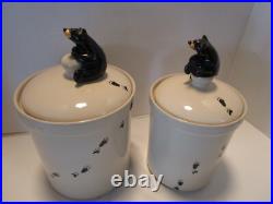 Vintage Ceramic Big Sky Carvers Barefoot Footprints 2 canisters 10.75T 1980's