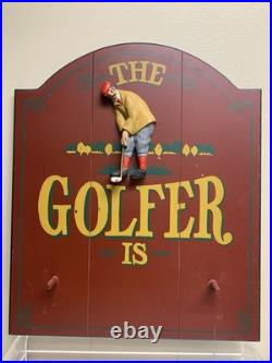 Vintage Hand Made Painted Wood Big Sky Carvers Montana Golf Golfer Sign Wall Art