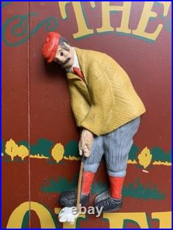 Vintage Hand Made Painted Wood Big Sky Carvers Montana Golf Golfer Sign Wall Art