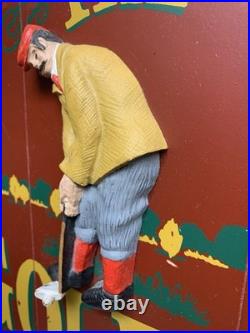 Vintage Hand Made Painted Wood Big Sky Carvers Montana Golf Golfer Sign Wall Art