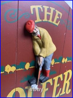 Vintage Hand Made Painted Wood Big Sky Carvers Montana Golf Golfer Sign Wall Art