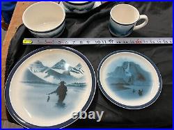 Vintage Lodge Stoneware Collection Big Sky Fly Fishing Rare, Complete Set