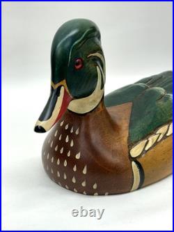 Vintage Wood Duck Drake Decoy Ducks Unlimited Signed Kristy Jones 16