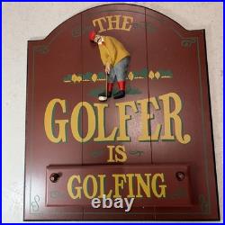 Vtg Big Sky Carvers Golf Sign Wall Art Hand Painted Wooden Pub Style Grandpacore