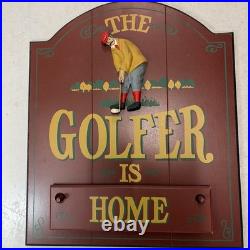 Vtg Big Sky Carvers Golf Sign Wall Art Hand Painted Wooden Pub Style Grandpacore