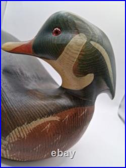 Vtg. Big Sky Carvers Hd. Crvd Wood Duck Drake Decoy Fig. W Turned Head. Heavy