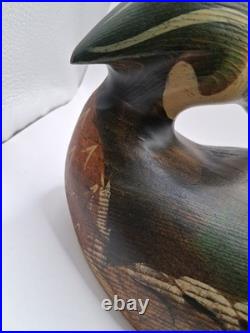 Vtg. Big Sky Carvers Hd. Crvd Wood Duck Drake Decoy Fig. W Turned Head. Heavy