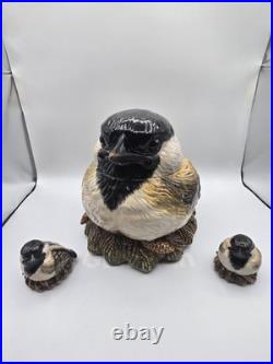 Vtg Rare Fat Chickadee Cookie Jar/Baby Chick's Salt/Pepper, Big Sky Carvers, VGC