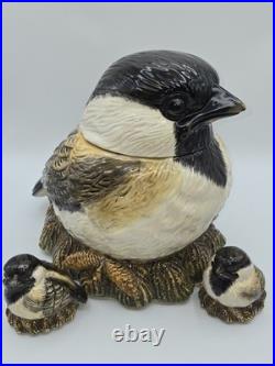 Vtg Rare Fat Chickadee Cookie Jar/Baby Chick's Salt/Pepper, Big Sky Carvers, VGC