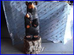 Wood Big Sky Bear Carvers, Standing On Stump, 19 High