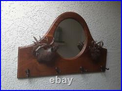 Walnut Carved Hall Tree Mirror with Hooks Big Sky Carvers Majestic Elks