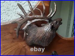 Walnut Carved Hall Tree Mirror with Hooks Big Sky Carvers Majestic Elks