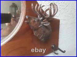 Walnut Carved Hall Tree Mirror with Hooks Big Sky Carvers Majestic Elks