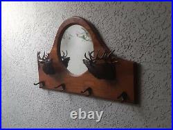 Walnut Carved Hall Tree Mirror with Hooks Big Sky Carvers Majestic Elks