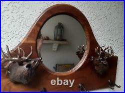Walnut Carved Hall Tree Mirror with Hooks Big Sky Carvers Majestic Elks