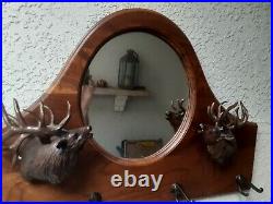 Walnut Carved Hall Tree Mirror with Hooks Big Sky Carvers Majestic Elks