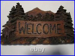 Welcome Wall Plaque Big Sky Carvers Cabin décor Moose Forest signed 10.75 L