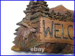 Welcome Wall Plaque Big Sky Carvers Cabin décor Moose Forest signed 10.75 L