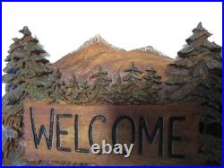 Welcome Wall Plaque Big Sky Carvers Cabin décor Moose Forest signed 10.75 L