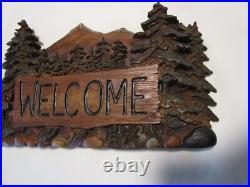 Welcome Wall Plaque Big Sky Carvers Cabin décor Moose Forest signed 10.75 L