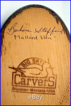 Wood Duck Mallard Hen Decoy Big Sky Carver Signed Barbara Stafford Bozeman MT