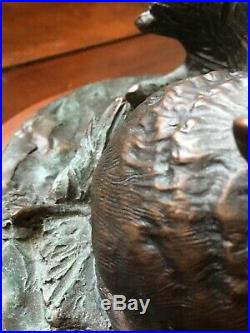 Woodland Cottontails Big Sky Carvers Burl Jones'93 Bronze/resin rabbits MINT